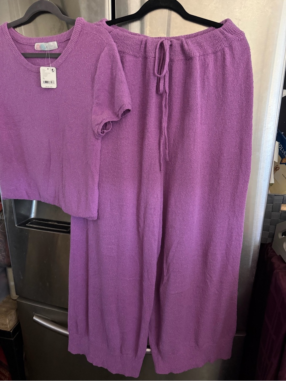 Wide-Leg Knit Lounge Pants in Lilac